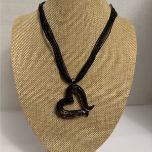 Open Heart Shaped Lampwork Glass Pendant Necklace